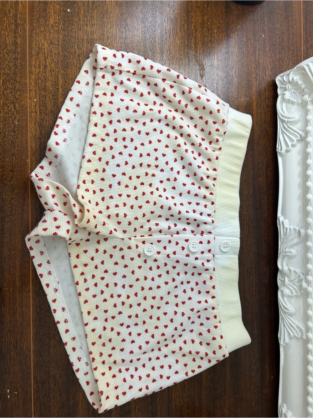 Cream Knit lounge Shorts with Red Heart Print